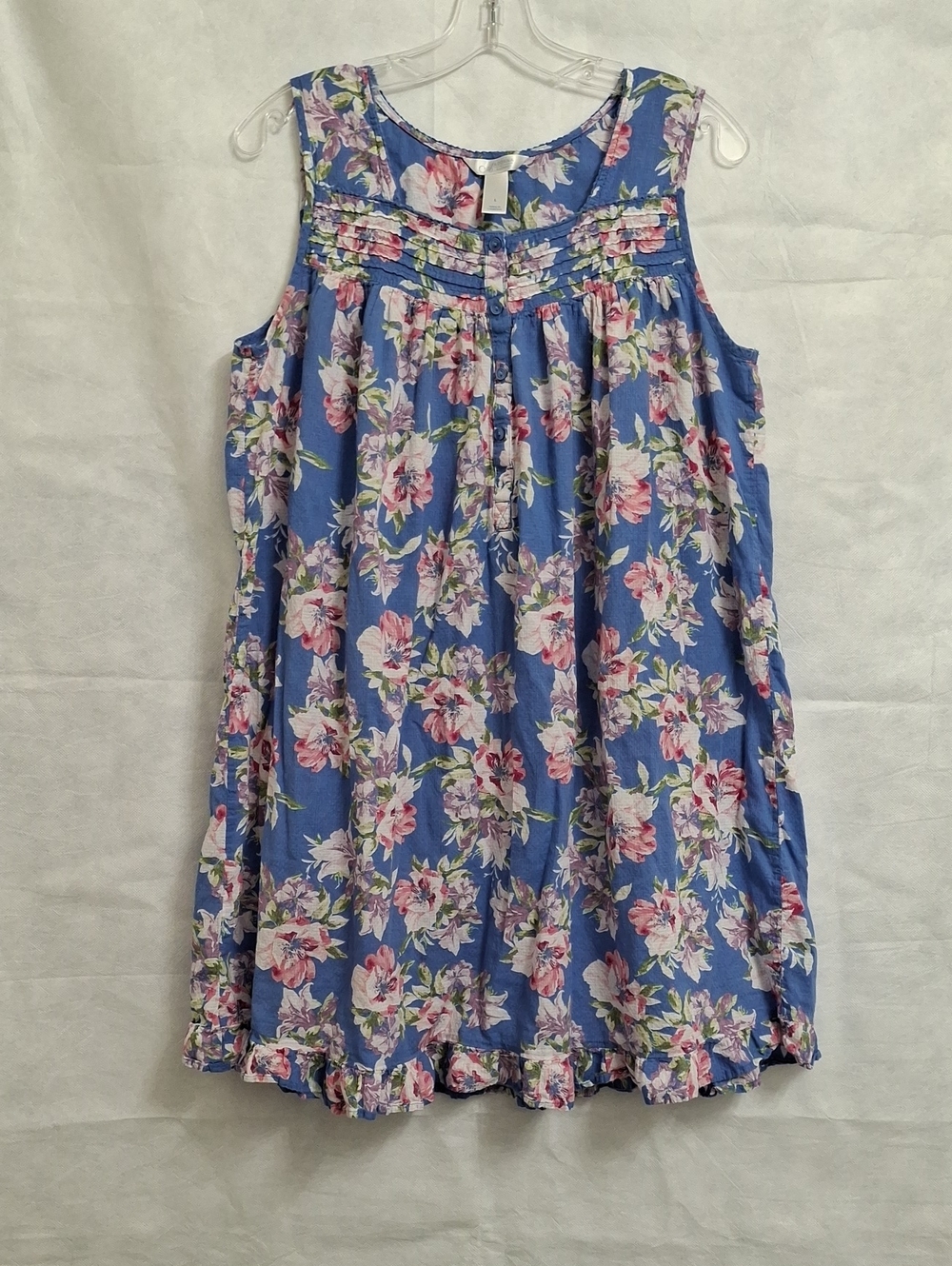 Adonna Blue Floral Ruffle-Hem Sleeveless Dress